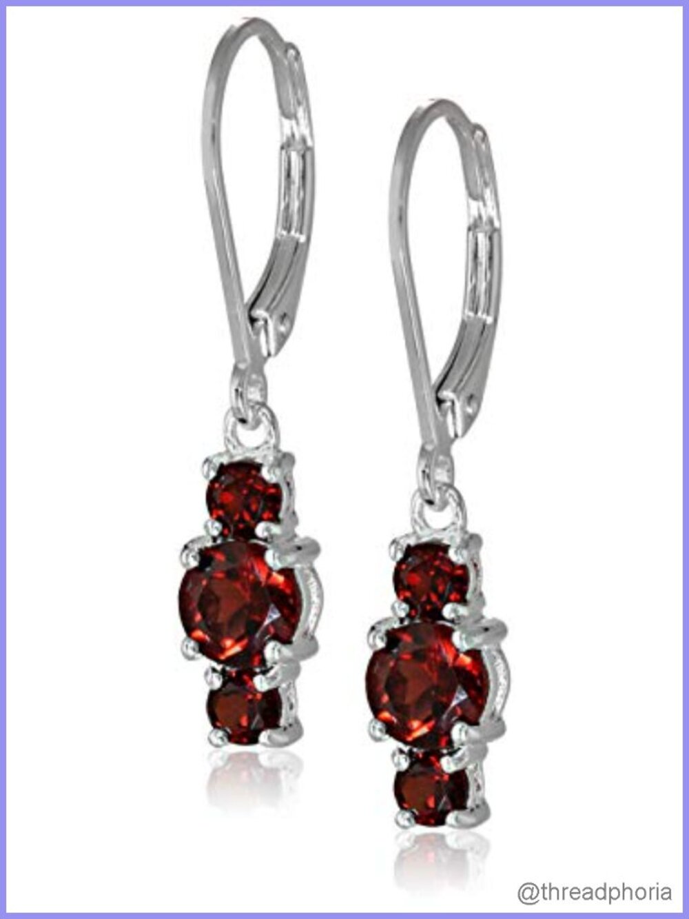 Sterling Silver Garnet Drop Earrings Leverback Dangle Birthstone